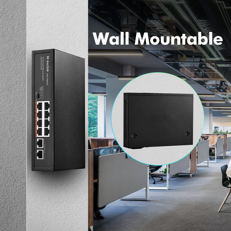 MokerLink 10 Port PoE Switch With 8 Port PoE+, 2 Fast Ethernet Uplink, 100Mbps, 96W 802.3af/at, Fanless Plug & Play Ethernet Switch 8POE + 2FE