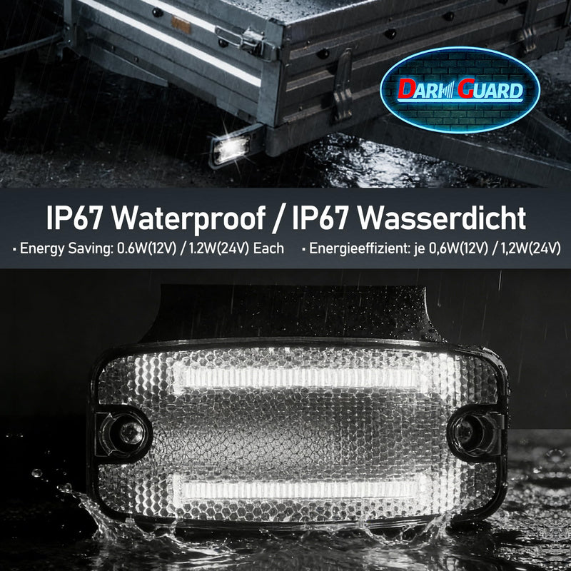 2 x LED Side Marker Lights Trailer 12 V/24 V White Marker Light LED Position Lights Waterproof Outline Lights Trailer with Screw Holder & Reflector for Truck Caravan DG261A