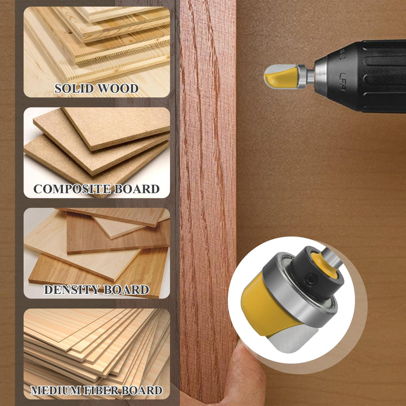 Kaelah 3 piece cutter for router set, 8 mm round cutter router bits, bowl milling bit, hollow milling cutter for woodworking shaker cutter tools cutting tool