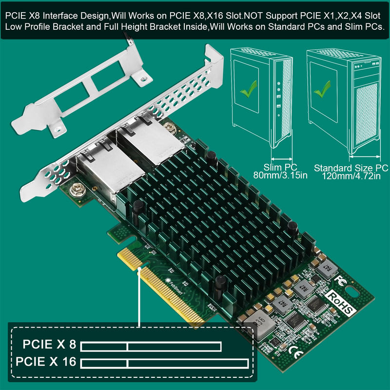 PCIE X8 Interface to 2X 10Gbps RJ45 Ports Network Adapter, Intel X540-AT2 Ethernet Controller, 2X 10GbE RJ45 Interface PCIE NIC Card, PCI Express 10GbE Converged Network Adapter (X540T2) X540T2