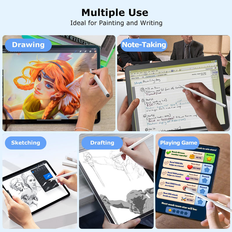 Stylus Pen for iPad, 2 in 1 Active and Capacitive Apple Pen, Fast Charge Apple iPad 10th Generation Pencil, Compatible with iPad Pro 11/12.9", iPad 6/7/8/9/10, iPad Air 3/4/5, iPad Mini 5/6 (White)