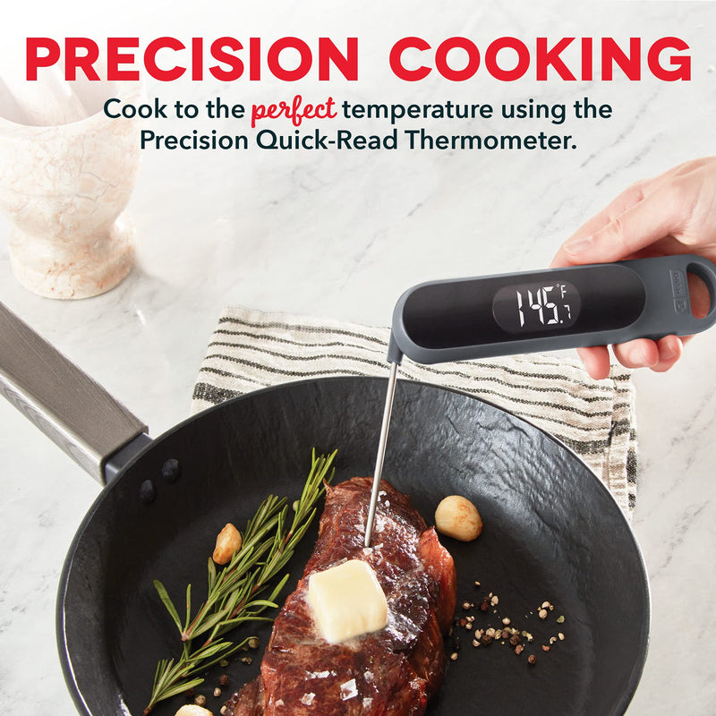 Dash Precision Quick-Read Meat Thermometer - Waterproof Kitchen and Outdoor Food Cooking Thermometer with Digital LCD Display - BBQ, Chicken, Seafood, Steak, Turkey, & Other Meat, Batteries Included Cool Gray