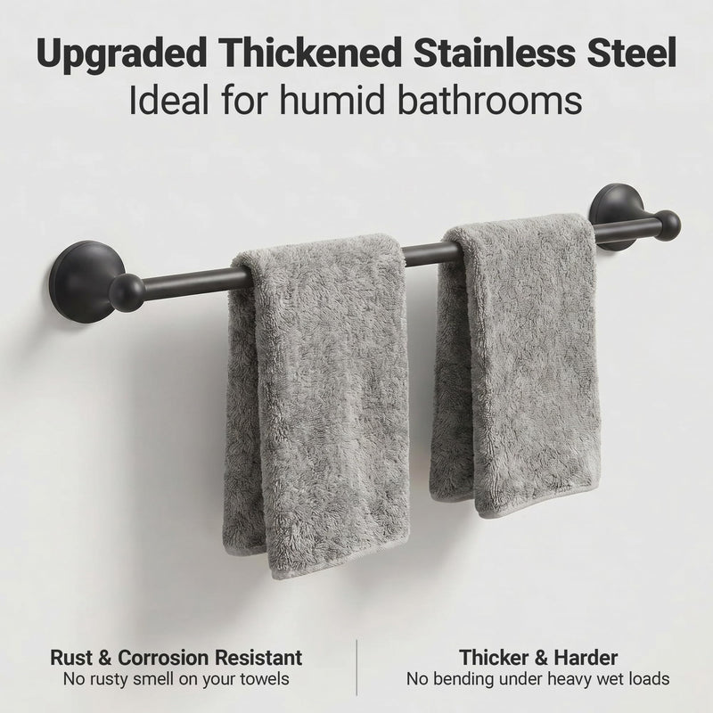 24-Inch Wall Mounted Towel Racks for Bathroom – Space Saver 4-Piece Durable Stainless Steel Bathroom Hardware Set with Towel Bar, Towel Ring, Toilet Paper Holder & Hook, Matte Black Cone