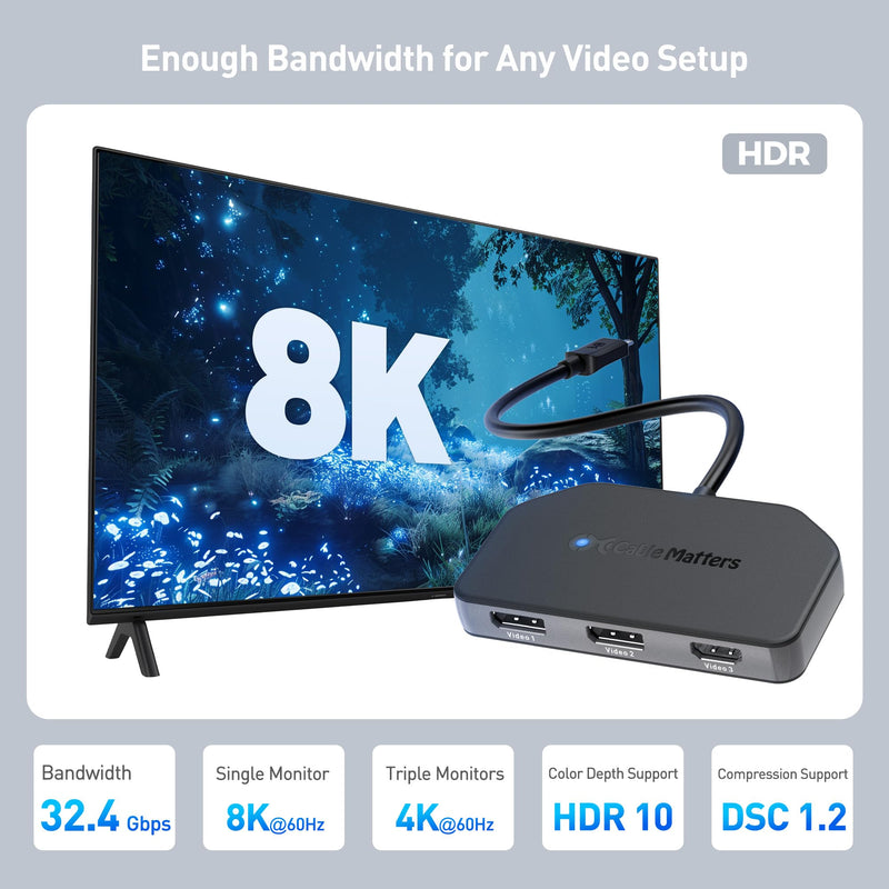Cable Matters 4K@60Hz Triple Display USB C MST Hub (2X DisplayPort 1.4, 1x HDMI 2.0), with 100W Charging for Windows - Not Compatible with macOS