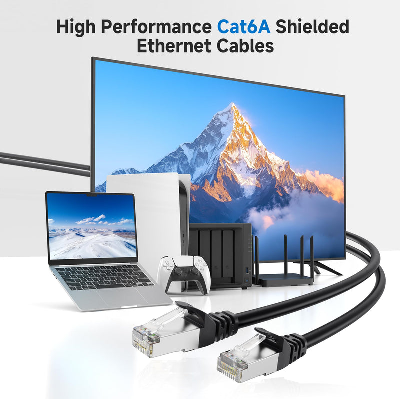 Cable Matters 10Gbps 5-Pack Snagless Shielded Cat 6A Ethernet Cable - 14ft, Cat 6A Cable, Cat6A Cord, Ethernet Cord, Black 14 ft