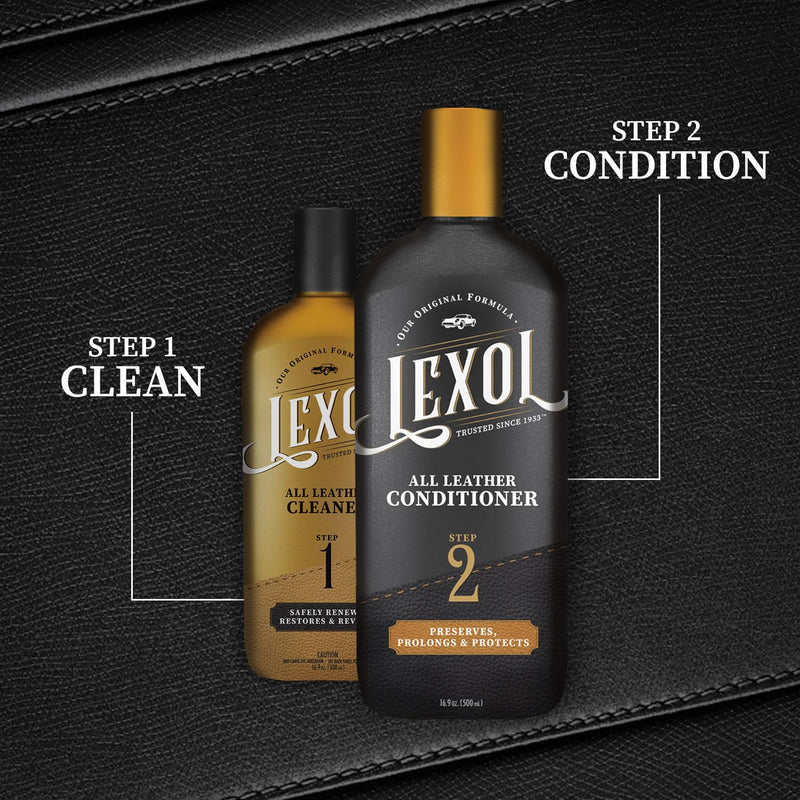 Lexol All Leather Conditioner for Car Seats and Interiors, Couches and Furniture, Shoes and Boots, Bags and Jackets, Baseball Gloves and Horse Saddles, and More, 16.9 oz Bottle (Step 2 of 2)