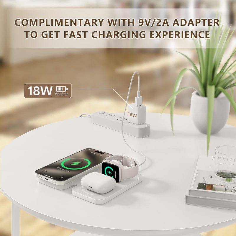 2025 Latest Magnetic Wireless Charger for iPhone: 3 in 1 Travel Charging Station for Apple Devices for iPhone 16 15 14 13 12 Pro Max Plus-Foldable Charging Pad for Apple Watch Series & Airpods 3 2 Pro white