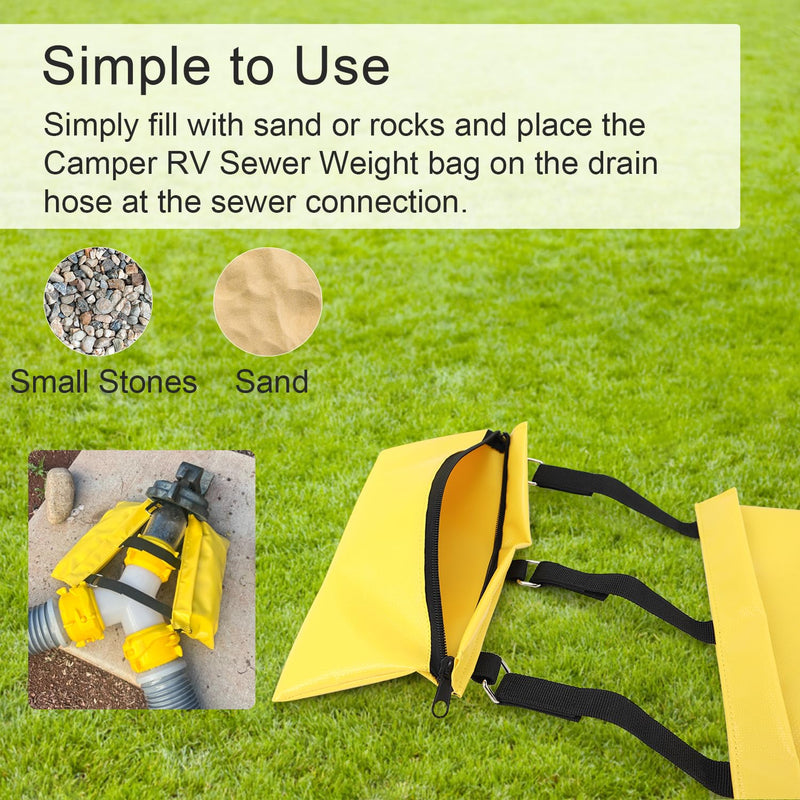 Camper/RV/Trailers Sewer Weight Bag for RV Camping, RV Sewer Hose Fastening Device, Reduces Accidental Spillage, Prevents Waste Lines from Dislodging While Dumping, Yellow-1Pack