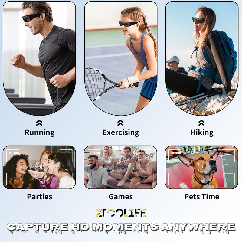 Video Glasses with Bluetooth, HD 1080P Video Glasses with Polarized UV400 Lens for Outdoor Sports(No Audio)