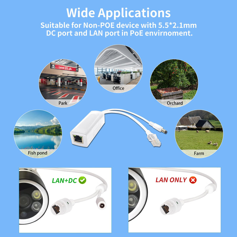 Gigabit PoE Splitter 12V DC 5.5x2.1mm, 48V to DC 12V/2A Output, 1000Mbps, IEEE802.3af/at, PoE Adapter Active for IP Camera, AP and Other DC Power Supply Devices, 2 Pack (12V 2A DC Plug 5.5x2.1mm DC) 12V 2A DC Plug 5.5x2.1mm DC
