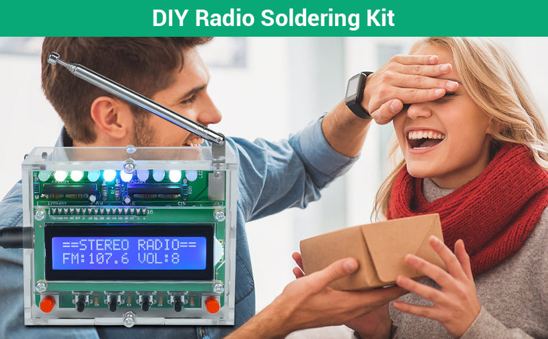 DONGKER FM Radio Kits, Soldering Projects DIY Electronic Kits Digital Radio with LCD Display FM 87-108 MHz Soldering Exercise Kit Wireless Receiver for Learning and Teaching LCD Display Radio