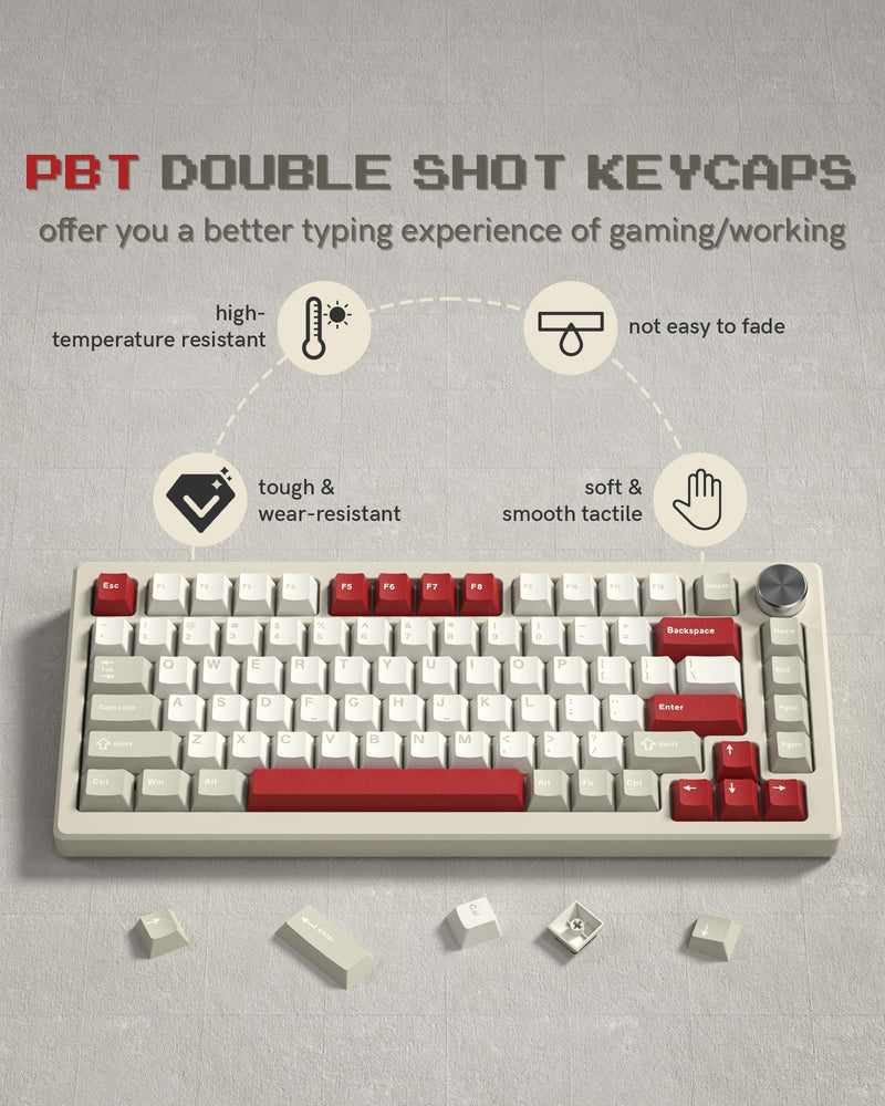 Womier Keycaps, Custom PBT Doubleshot Keycaps 60 65 75 100 Percent, Cherry Profile Retro Keycaps, 61/64/68/84/87/100/104/108 Gaming Mechanical Keyboard Keycaps, 132 Keys Keycaps Set (Vintage Grey) Vintage Grey