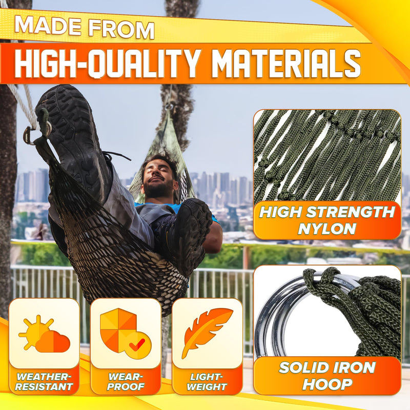 Mesh Rope Hammocks for Outside - Sleeping Hammock Nylon Camping - Hammock Large Weight Limit Swing Mesh Hammock Large Hammocks for Outside Nylon Hammocks Dark Green