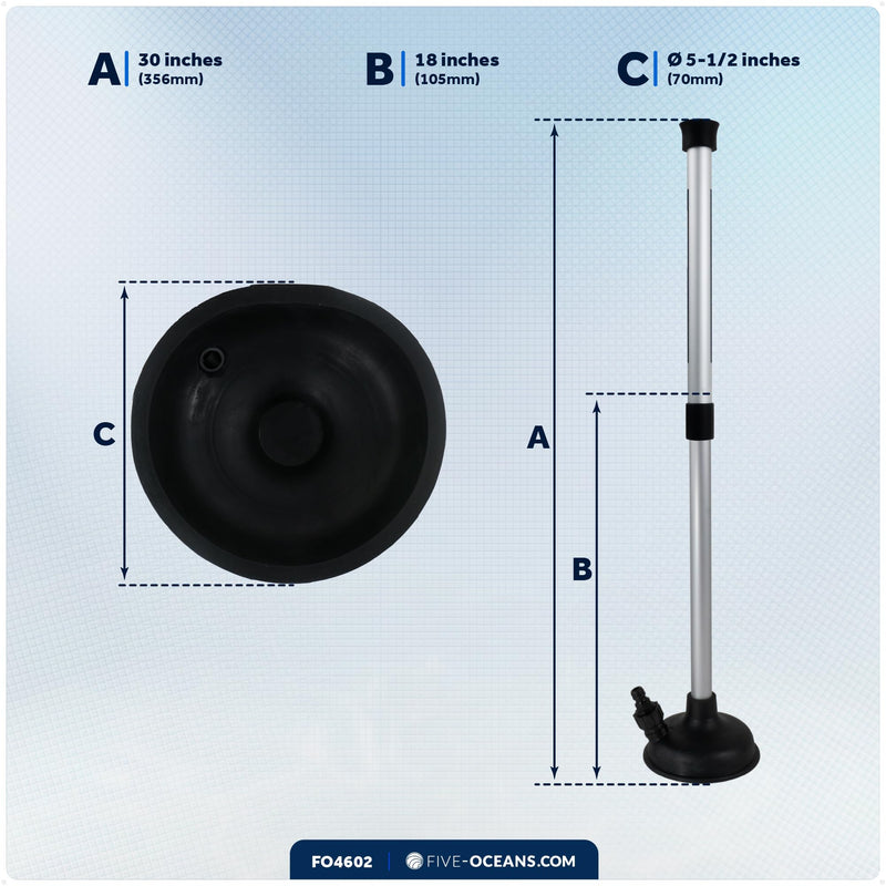 Five Oceans Inboard Motor Muff, Universal Inboard Motor Flusher, Fake a Lake - Black PVC Marine Grade Round Cup Muff, Telescoping Shaft from 18" to 30", Garden Hose Connector & Quick Connect - FO4602