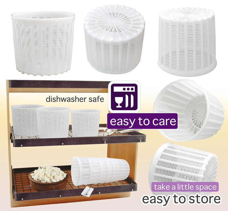 5 Pcs Soft Cheese Mold for Cheese Making 3 QT - Cheese Making Mold - Cream Cheese Form Mold - Homemade Cheese Making Supplies - Molde Para Queso Fresco Casero - Feta Ricotta Cheese Making Basket