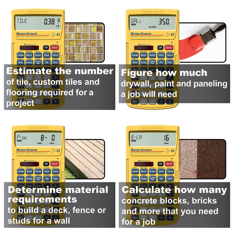 Calculated Industries 4019 Material Estimator Calculator | Finds Project Building Material Costs for DIY’s, Contractors, Tradesmen, Handymen and Construction Estimating Professionals,Yellow Trowels