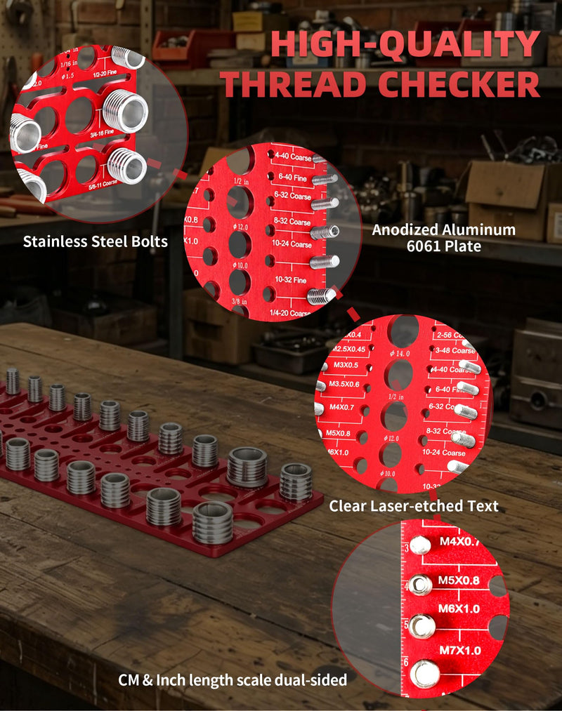 66 Thread Checker, VEXTHYX 22 standard/sae & 18 metric nut and bolt thread measuring tool with 26 drill bit gauges, wall-mountable bolt size identifier finder with Inch & CM ruler for Mechanics Repair 66 Thread Checker
