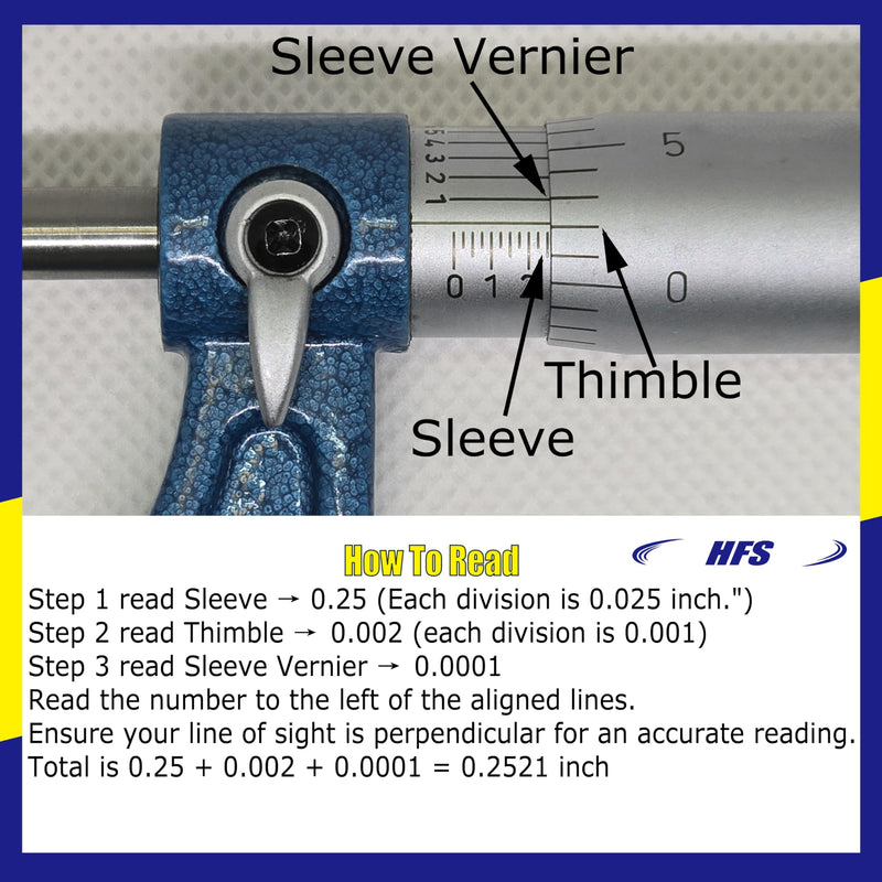 HFS(R) 4-5" Outside Micrometer with 0.0001" Accuracy, Carbide Anvil and Laser-Etched Scale 4-5"x0.0001" Classic Ratchet