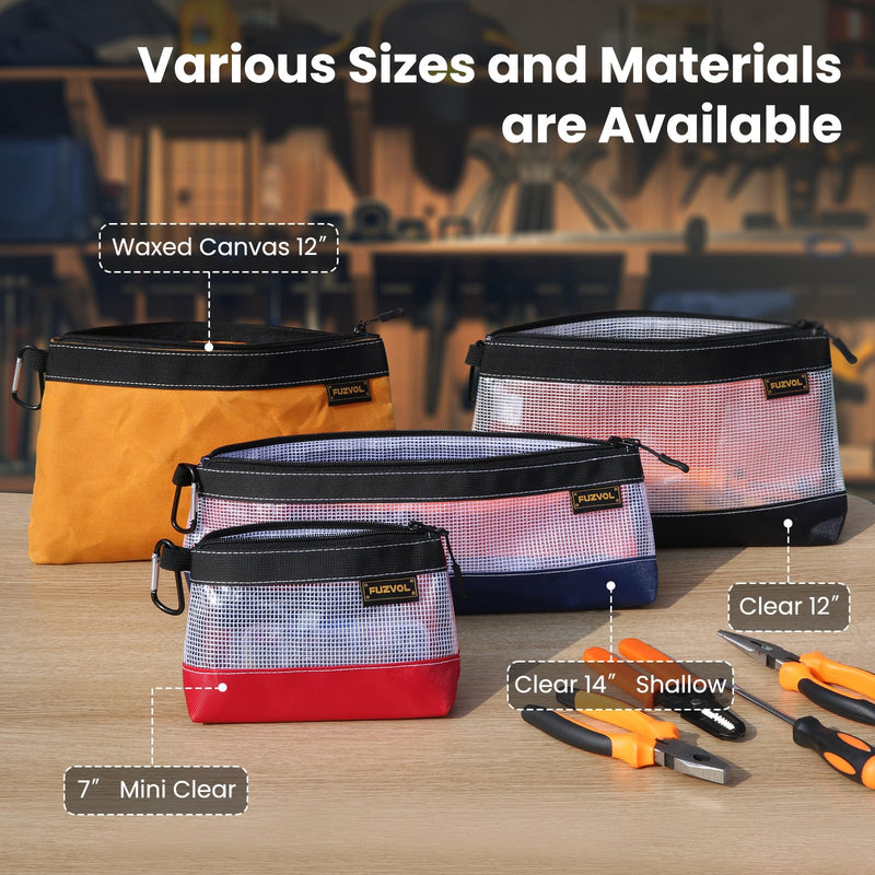 Clear Tool Pouch, 14" Long Tool Bag, Small Zipper Pouch, See Through Tool Pouch Bag for Tool Box Organizers and Storage, Heavy Duty Tool Bag for Men and Women, 3 Pack Semi-trans 14"-narrow