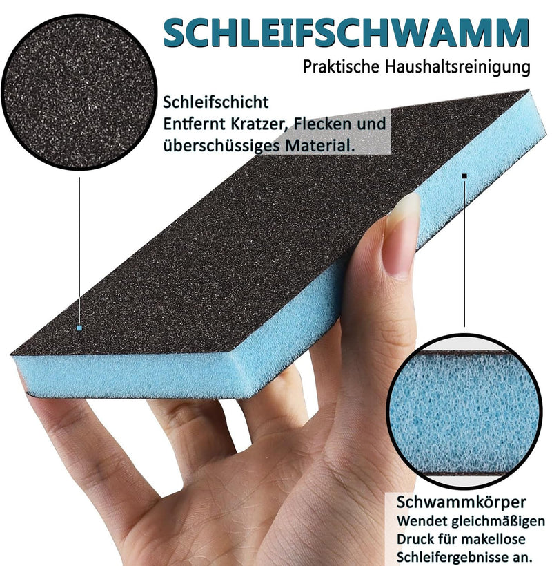Pack of 18 Soft Sanding Sponges, Wet and Dry, Grit 120 | Double-Sided, Corundum Grain, Washable & Reusable, for Wood, Plastic, Metal, Flexible & Tear Resistant, Blue 18 pieces-120 grit