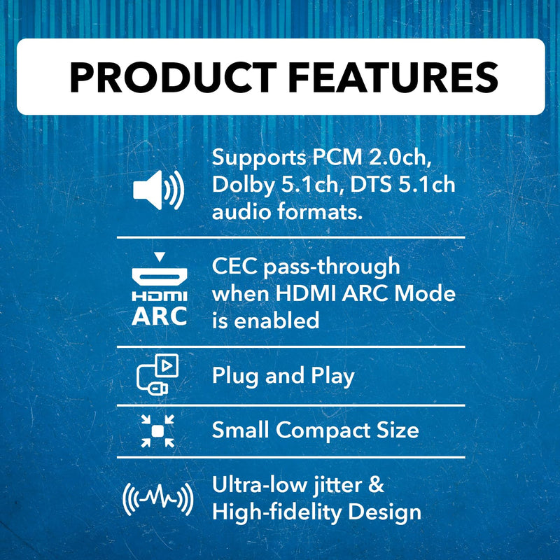 OREI ARC & SPDIF Audio Only Extender Balun Over Single CAT5e/6/7 Audio Return Channel Through HDMI Up to 300 Ft - Power Over Cable (ARC-EX300-K)