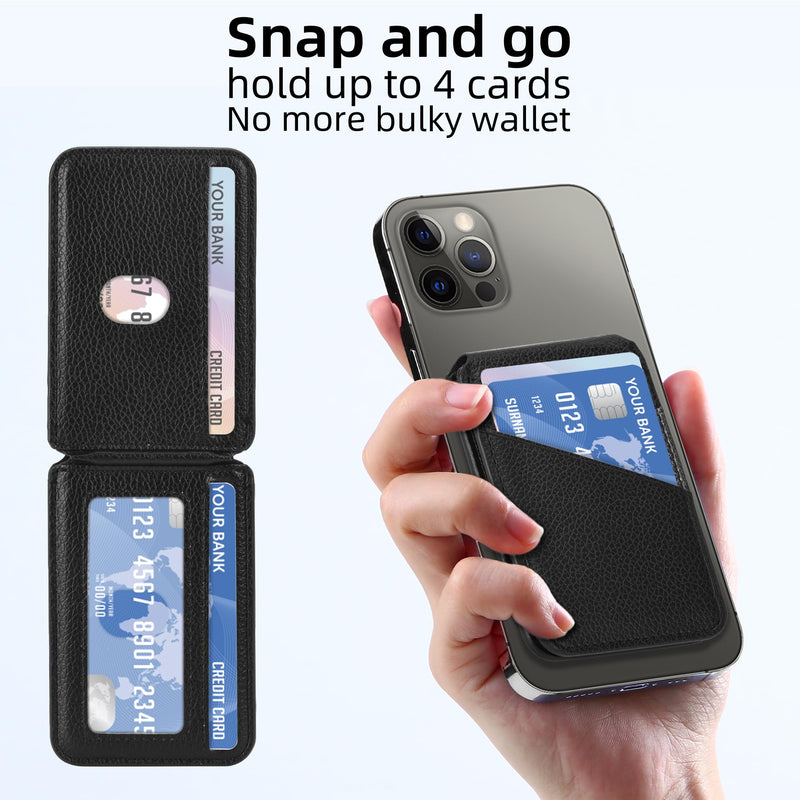 Arae Magnetic Phone Wallet, Compatible with MagSafe Wallet, for Apple iPhone 15/14/13/12 Series, Adjustable Stand with 4 Card Holder,RFID Blocking, PU Leather,Black Black
