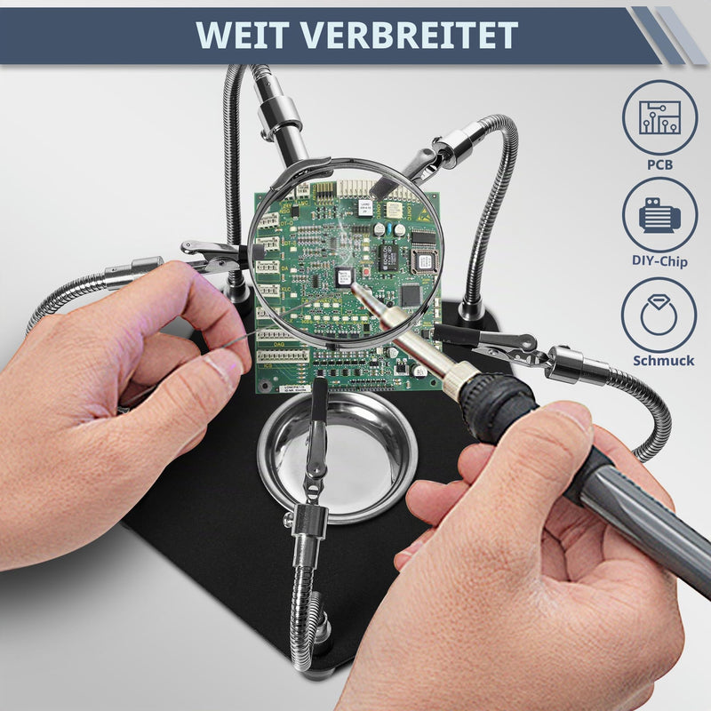 Third Hand Soldering, Soldering Aid with 3 x Magnifying Glass and 4 Flexible Arms, Helping Hand for Soldering and Crafts, Soldering Holder for Electronics, Jewelery and Crafts TE-806