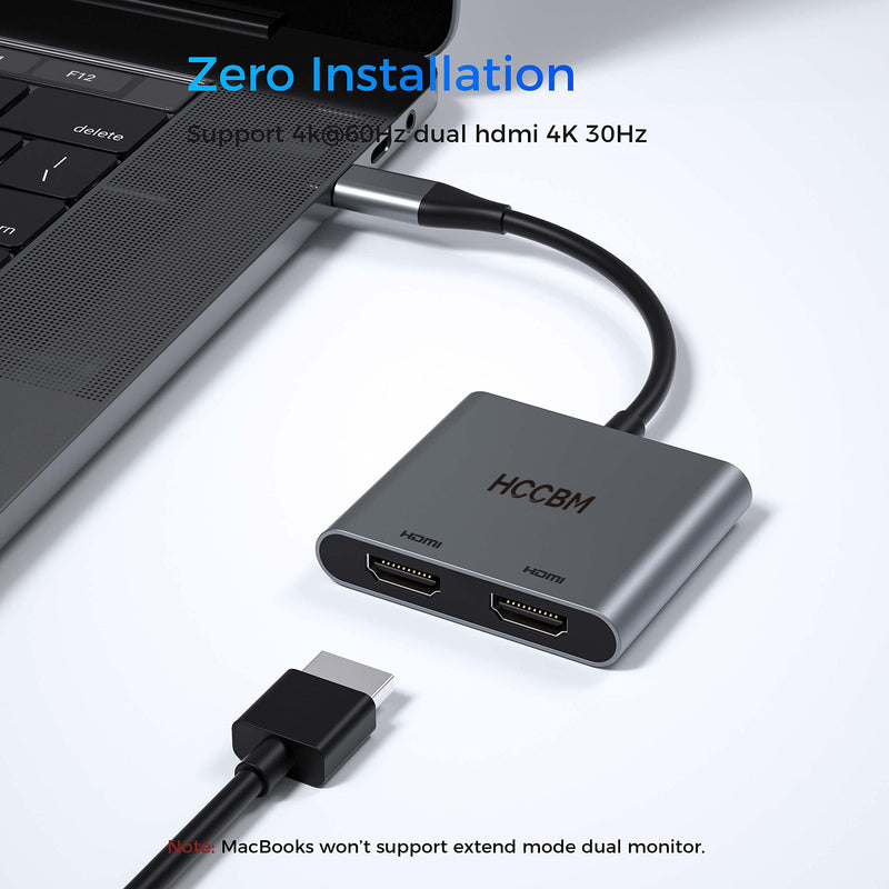 USB C to Dual HDMI Adapter, Dual Monitors Adapter USB C Adapter USB C Hub with 2 HDMI Docking Station 4K @60hz for Laptop HP Dell Surface Lenovo Thinkpad…
