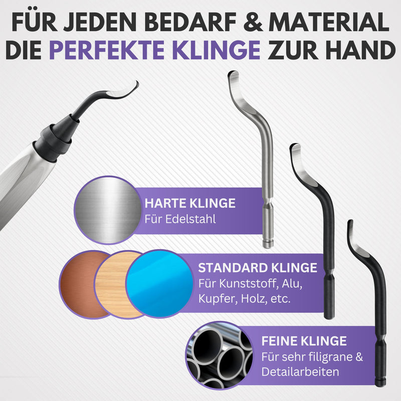 Filzada Deburring Metal + 11 Stainless Steel Blades - Hand Deburring Metal | Deburring tool for metal, plastic, deburring tool, 360° head, rust-resistant interchangeable blades, 3D printing tool