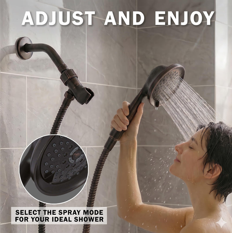 Aqua Elegante Massage & Mist Handheld Shower Kit - 6 Function High Pressure Adjustable Hand Held Showerhead with Hose and Mount, Easy Install for Boosting Low Water Flow - 2.5 GPM - Oil-Rubbed Bronze