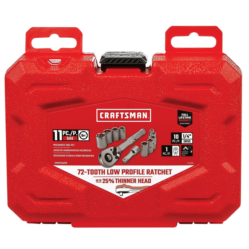 CRAFTSMAN Mechanics Tool Set, SAE, 1/4 Inch Drive, 11 Piece, 90-Tooth (CMMT34870)