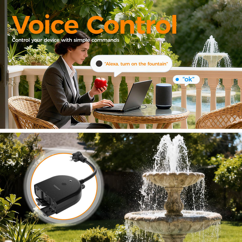 TESSAN Outdoor Smart Plug Waterproof, 2.4GHz WiFi Only, 15A/1875W Heavy Duty, 3 Individual Sockets Compatible with Alexa Google Home, Remote Control Timer Frosted Black