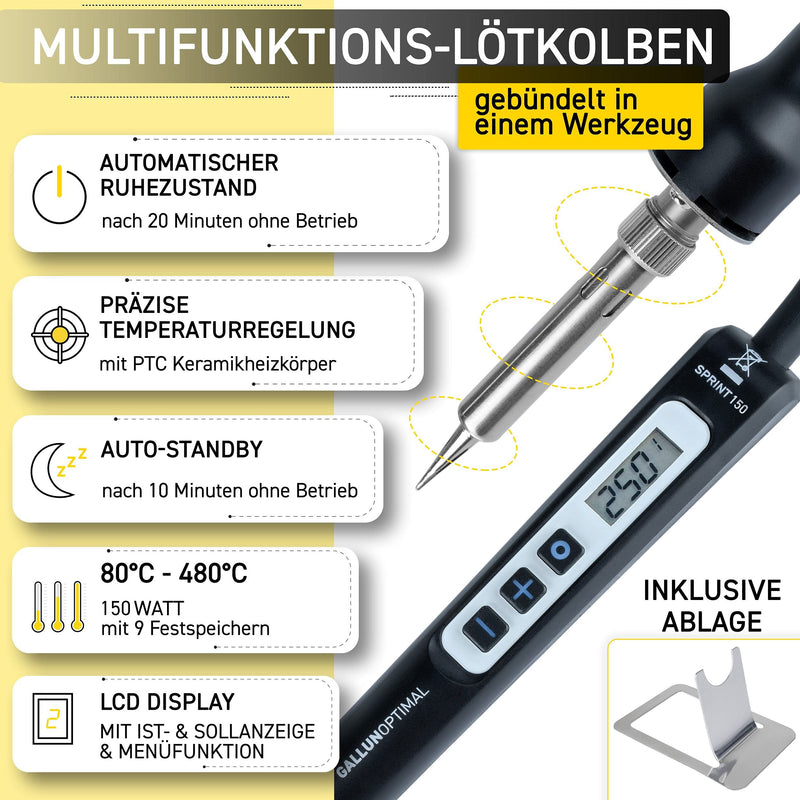 GALLUNOPTIMAL temperature controlled soldering iron - 150 watts, 80° - 480°C, with LCD display - temperature controlled, with calibration function, 230V - GOSprint150 150 watt version