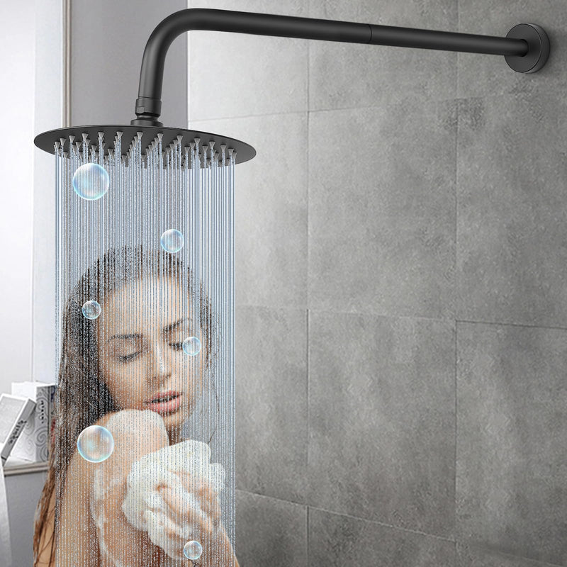 Shower Arm with Flange and Teflon Tape, Wall Mounted Shower Pipe 304 Stainless Steel Extension Arm for Fixed Shower Head & Handheld (20 Inch, Matte Black) 20 Inch