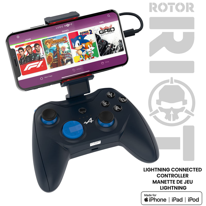 Mfi Certified Gamepad Controller for iOS iPhone – Licensed Alpine F1 Edition - Wired with L3 + R3 Buttons, Power Pass Through Charging, 8 Way D-Pad, and redesigned ZeroG Mobile Device