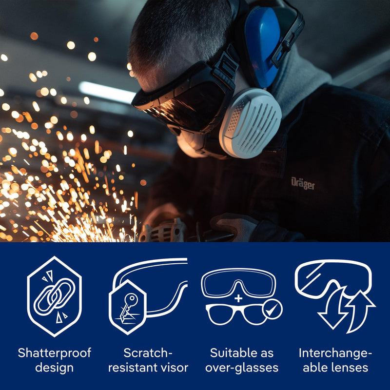 Dräger Safety Glasses X-pect 4800 | Anti-Fog & Anti-Scratch Safety Goggles with Double Screen Black