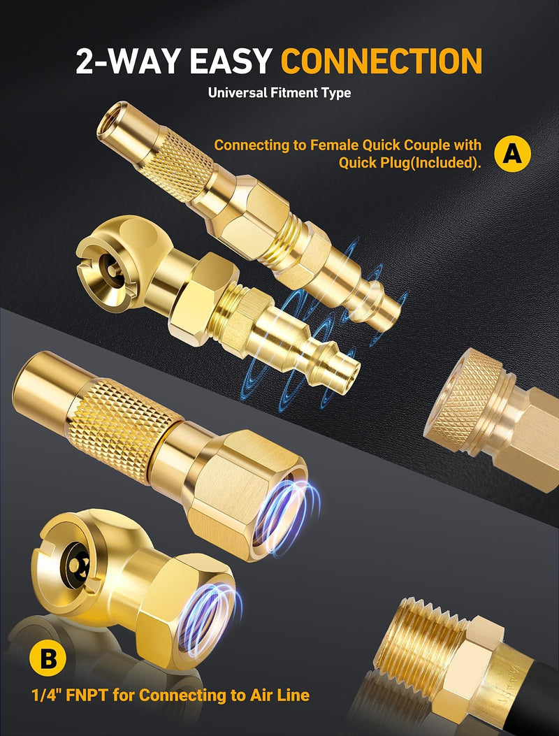 2-Pack Heavy Duty Air Chuck Set,Screw On Tire Inflator Nozzle & Closed Ball Tire Chuck with 1/4" NPT Standard Quick Plug, Tire Air Chuck w/Presta Valve & Air Pump Ball Needle Set