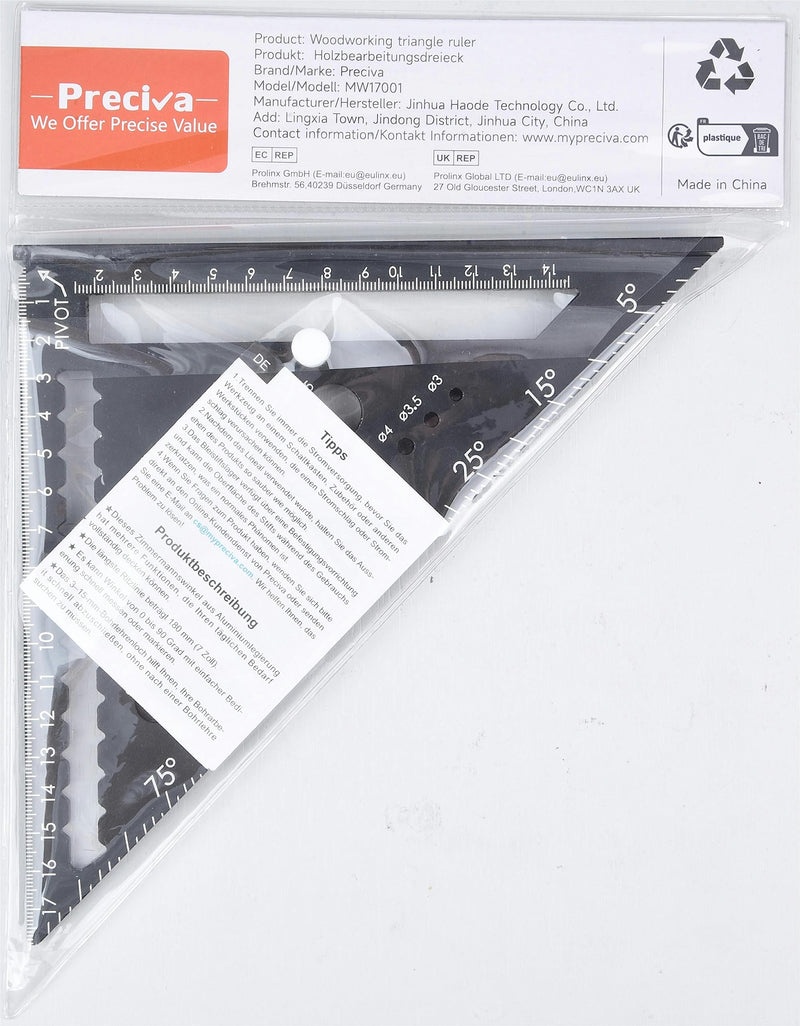 Carpenter's square, multifunctional stop square, metal, aluminum ruler, angle guide, 18 cm, carpenter's square, carpenter's square, protractor, stop square, 45 and 90 degree angle, marking ruler