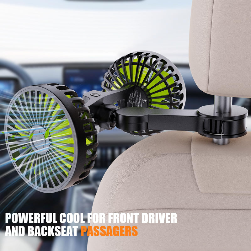 USB Car Cooling Fans for Backseat: Dual Head Car Fan for Kids 3 Speeds 360° Rotatable Vehicle Rear Headrest Fans 5V Powerful Electric Air Circulation Fan for Sedan SUV RV Truck