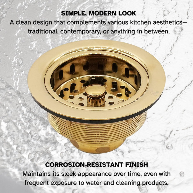 Westbrass D214-01 3-1/2" Post Style Large Kitchen Sink Basket Strainer, Polished Brass 1-Pack