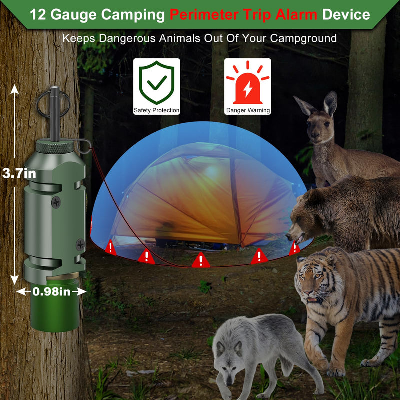 Perimeter Trip Alarm,Trip Alarm,12 Gauge Camping Trip Wire Alarm Device with 4pcs Screws,Early Warning Security System for Outdoor and Property Safety/Bear Deterrent -Dark Green (Adapter Not Included 2pc-Dark Green