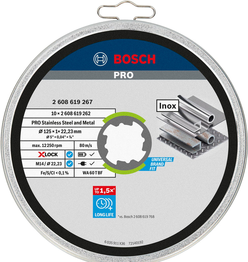 Bosch Professional 10 Pieces Straight Cutting Disc Standard (for Inox, X-LOCK, Bore Diameter : 22.23 mm, Thickness: 1 mm)., 2608619267 Ø 125 mm Pack of 10