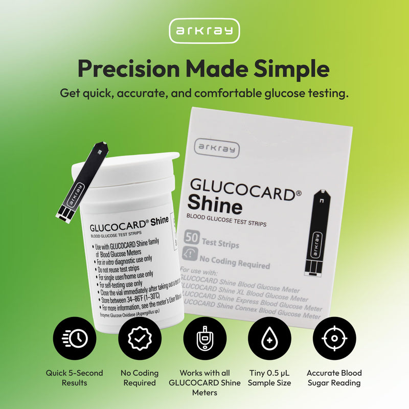 ARKRAY GLUCOCARD Shine Blood Glucose Test Strips – No Coding Required, Fast 5-Second Results, 0.5 Microliter Sample Size – Compatible with GLUCOCARD Shine Blood Glucose Meters, 50 Count 50 Count (Pack of 1)