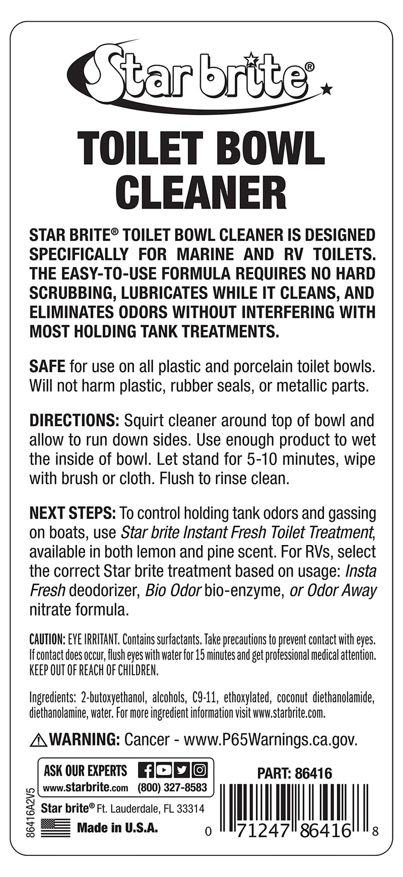 STAR BRITE Toilet Bowl Cleaner for Boat, RV - Removes Stains, Fresh Scent 16oz (086416) Toilet Cleaner