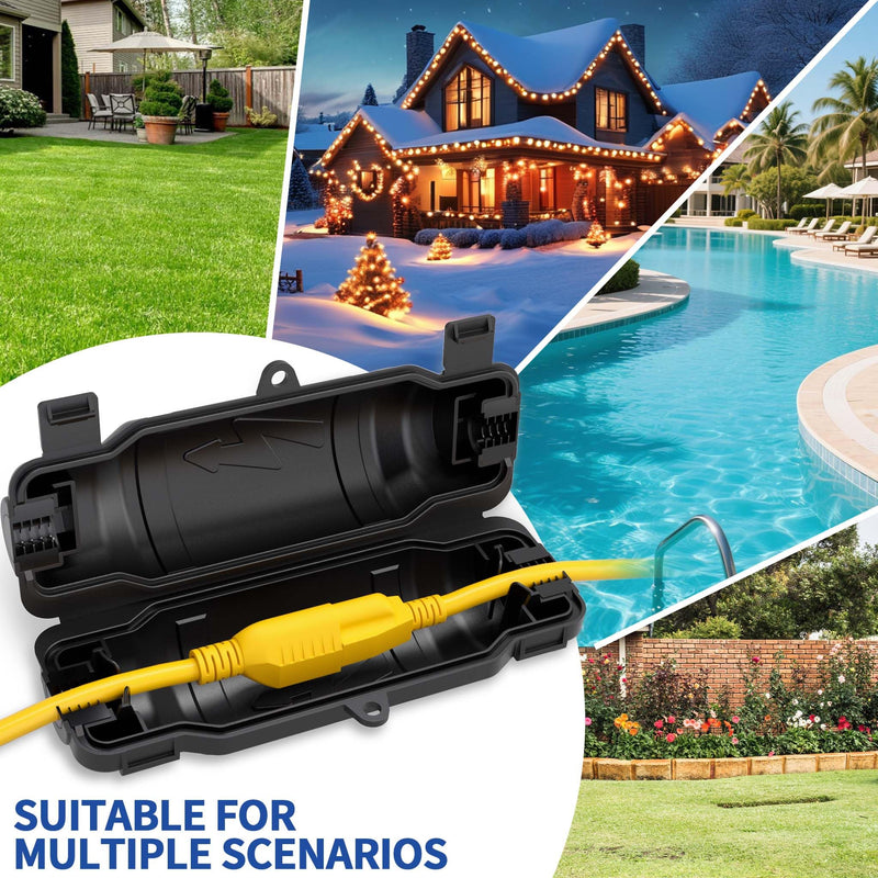6 Pack Outdoor Extension Cord Safety Cover with Waterproof Seal IP54 Water-Resistant, Weatherproof Electrical Connection Box with 2 Latches, Plug, Socket, Holiday Decoration Light, Black 6 Pack