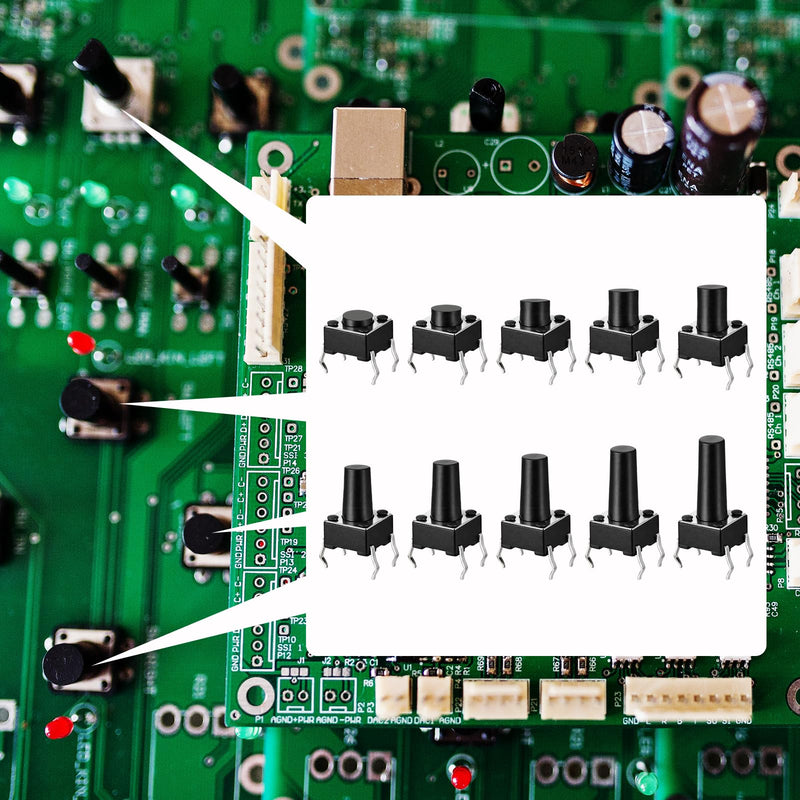 200 Pieces 10 Values Micro Momentary Tactile Pressure Switch Kit, 6 x 6 mm 4-Pin Push Switch Momentary Tactile Pressure Switch for Circuit Boards Versatile Assortment for Electronics Car Projects
