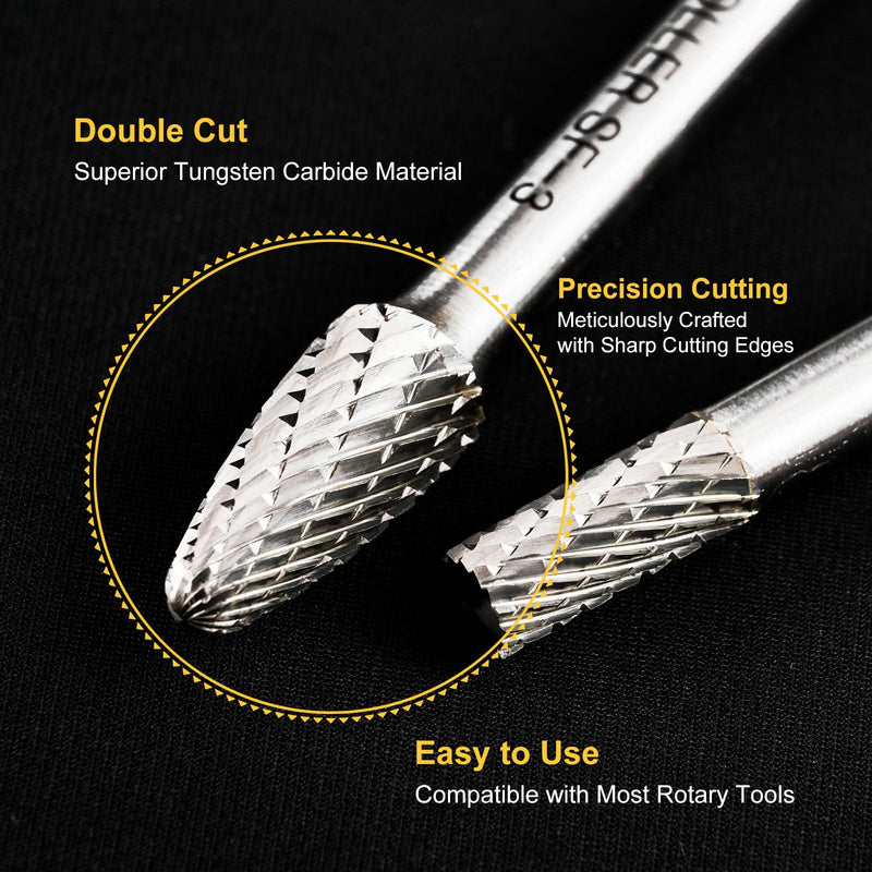 CaRoller Carbide Burr Set, 1/4" Shank 10PC Double Cut Die Grinder Rotary Tool Cutting Burrs Set for Metal and Wood Working Carving, Engraving, Polishing, Grinding with Portable Round Storage Case 10PC 1/4 shank