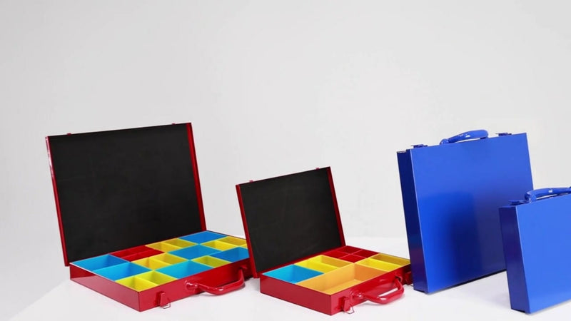 Metal Organizer Box with 10 Removable Compartments, Blue 13" x 9" x 2" | 10 Cups