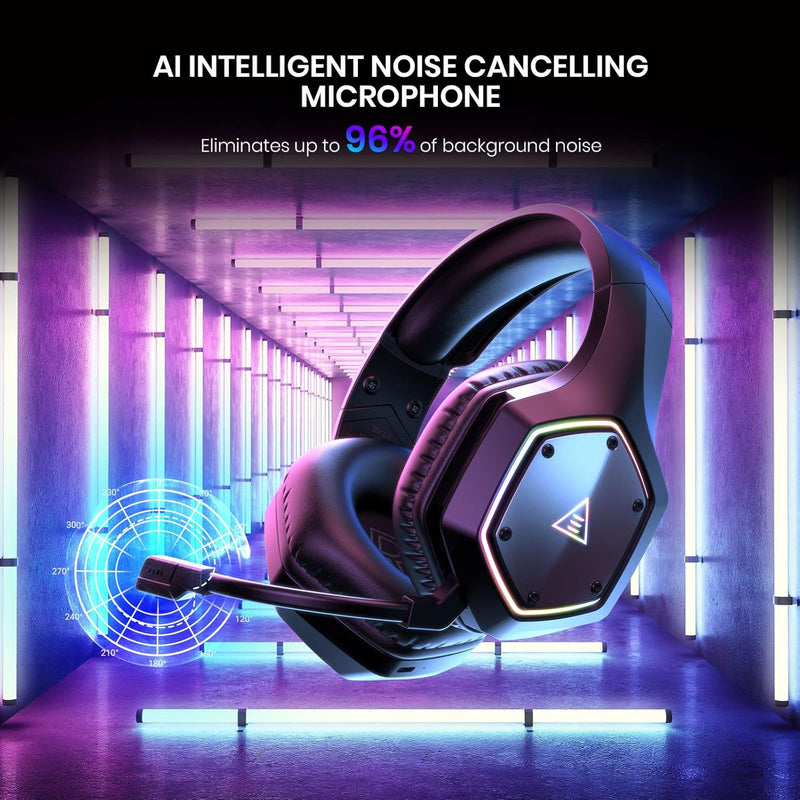 PG4 RGB Wireless Gaming Headset for PS4, PS5, PC - 2.4GHz 7.1 Surround Sound, Bluetooth Gaming Headphone with AI Detachable Noise Canceling Mic, 48-Hr Battery for Laptop, Switch, Mac (Black) Black