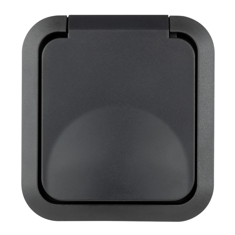 REV - AquaStorm, 1-way socket, wet room, IP55 two-pole, surface-mounted, 230V, 16A, anthracite 1-way socket sockets